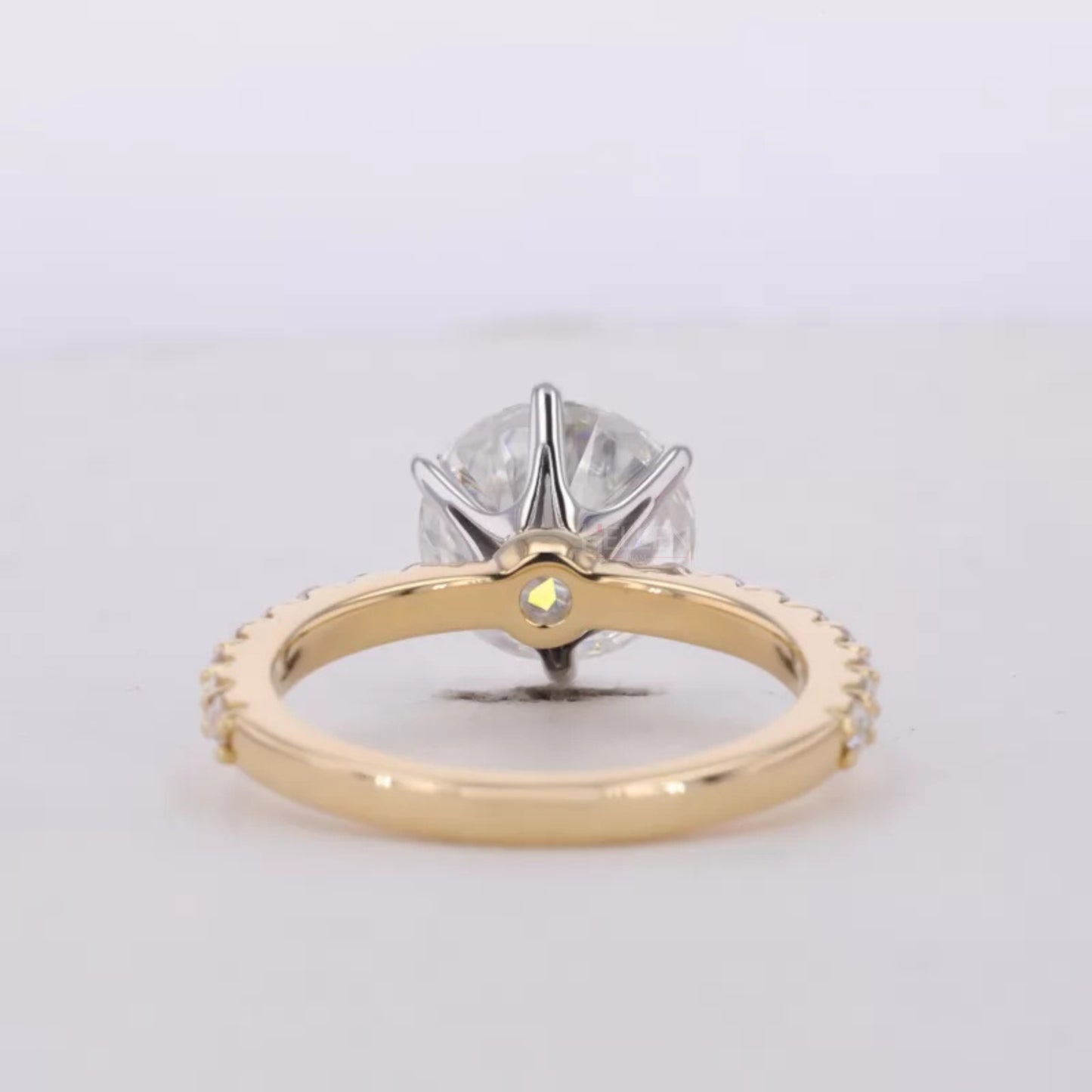 Round Cut Solitaire Moissanite 2-Tone Ring with Diamonds on Shank