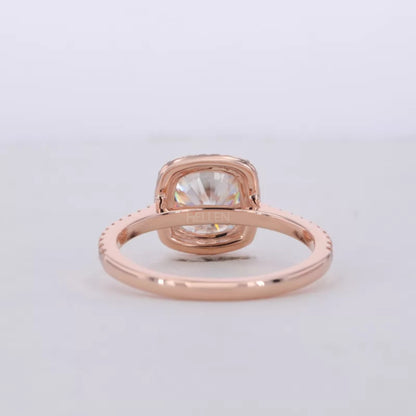 Cushion Shape illusion Halo Round Cut Solitaire Moissanite Rings