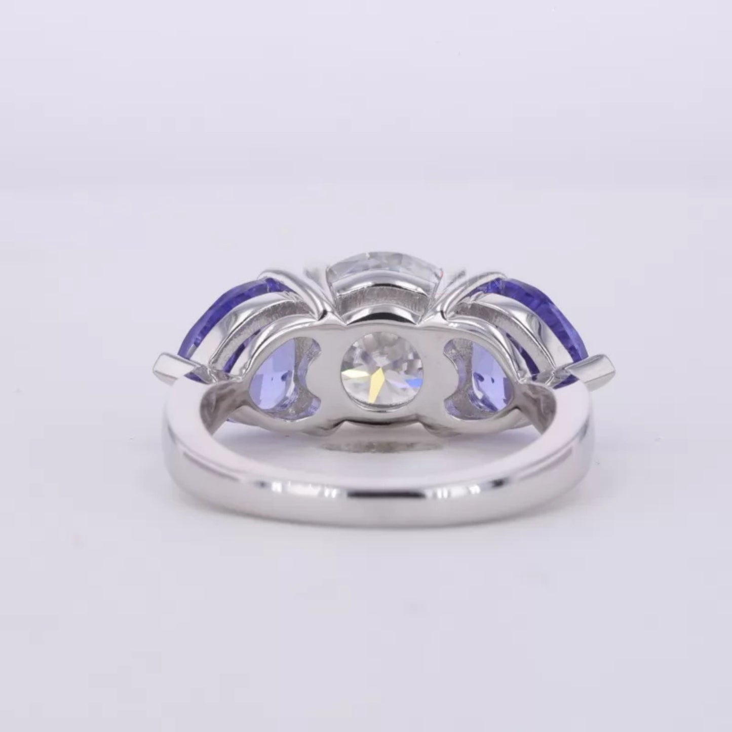 Round and Blue Heart Cut Moissanite Engagement Ring