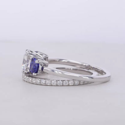 3 stone Round Cut Moissanite Bridal Ring Set