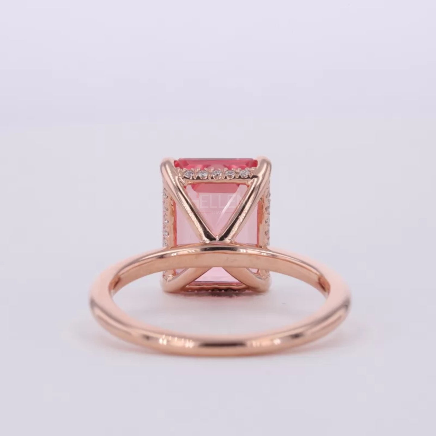 Pink Emerald Cut Gemstone Semi-Precious Halo Ring