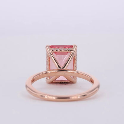 Pink Emerald Cut Gemstone Semi-Precious Halo Ring