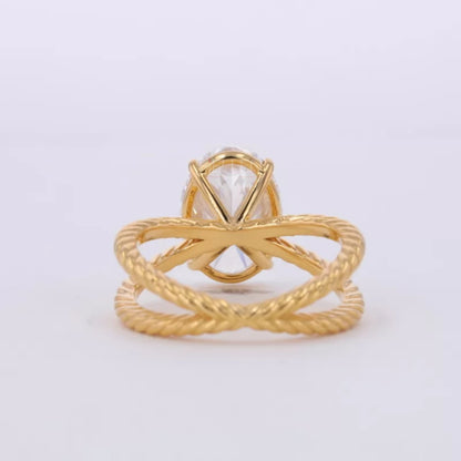 Twisted Crossed Shank Oval Cut Moissanite Solitaire Engagement Ring