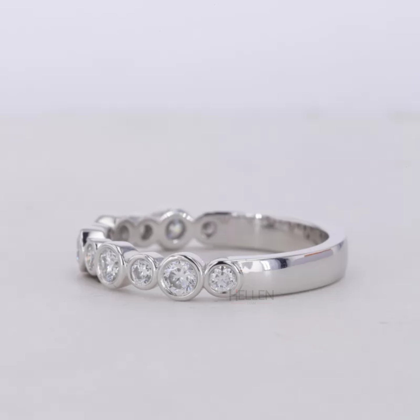 Round cut Bezel setting Moissanite sterling silver Anniversary Band