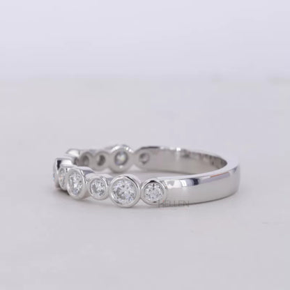 Round cut Bezel setting Moissanite sterling silver Anniversary Band