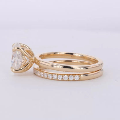Oval Solitaire Ring with Stackable Half-Round Eternity Band