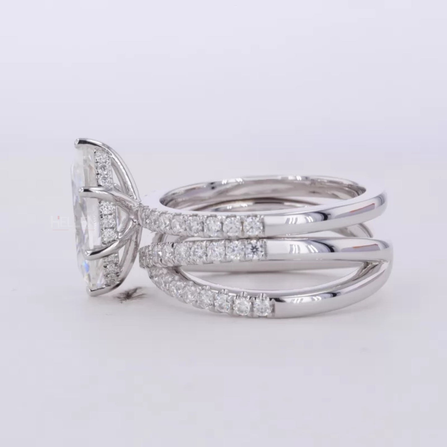 Marquis Solitaire Crossed Shank Ring with Stackable Eternity Band