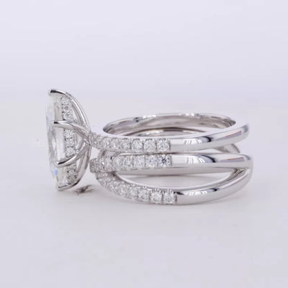 Marquis Solitaire Crossed Shank Ring with Stackable Eternity Band