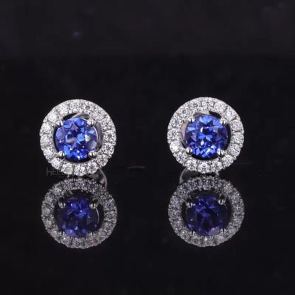 Halo Round solitaire Gemstone And Moissanite Studs