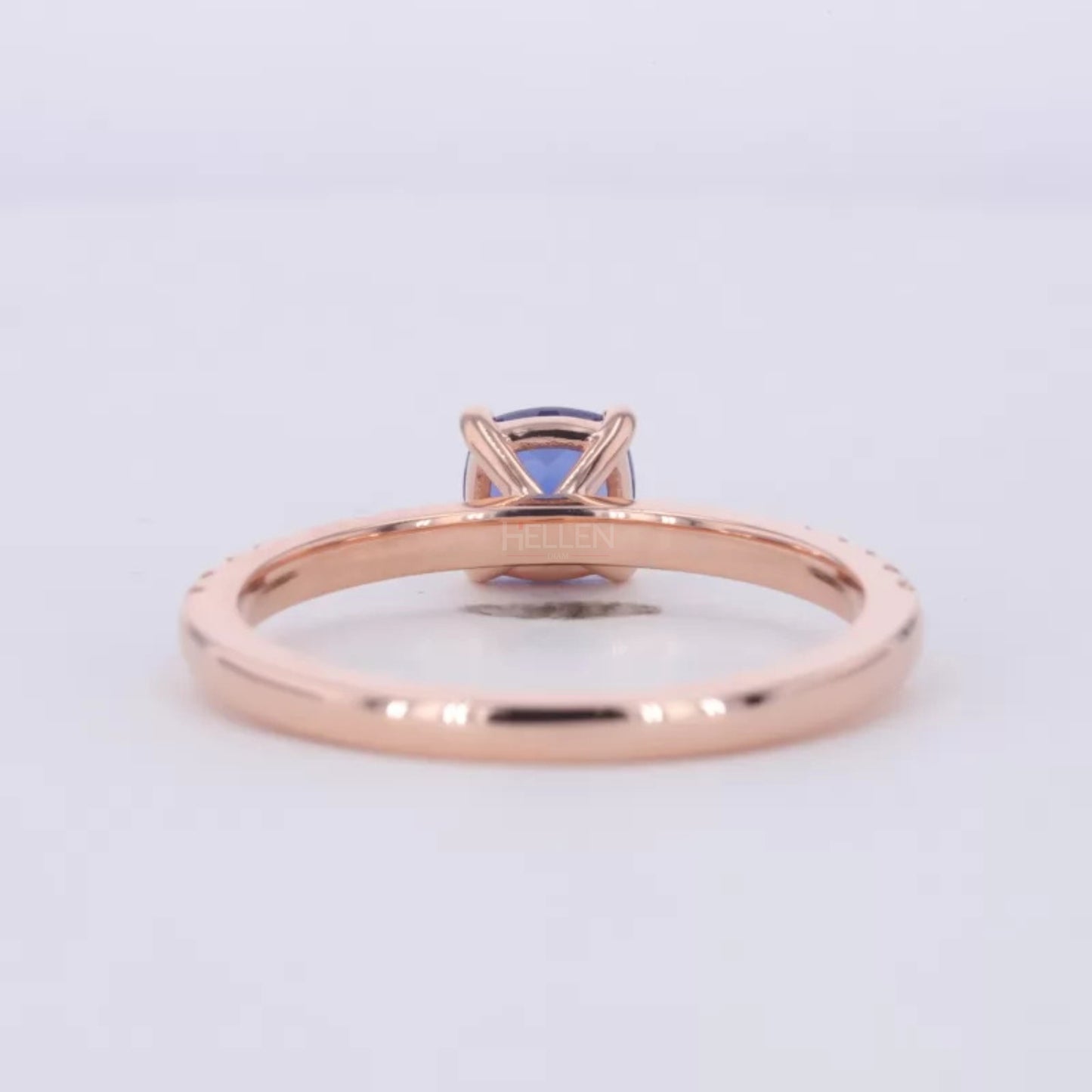 Cushion Cut Blue Sapphire Solitaire & Round Moissanite Ring