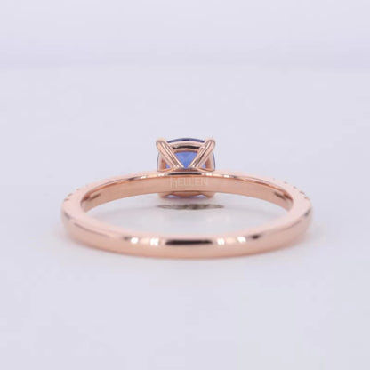 Cushion Cut Blue Sapphire Solitaire & Round Moissanite Ring