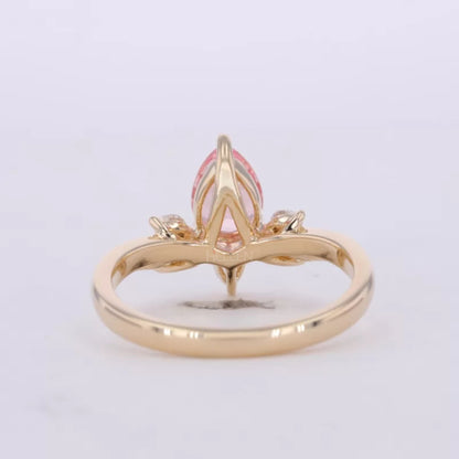 Pink Sapphire Pear Cut Gemstone & Moissanite Flower Proposal Ring