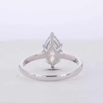 Marquis Cut Moissanite Solitaire with Claws Prong Pave Ring