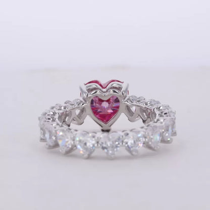 Pink Sapphire Heart Cut Solitaire & Moissanite Heart Shank Ring