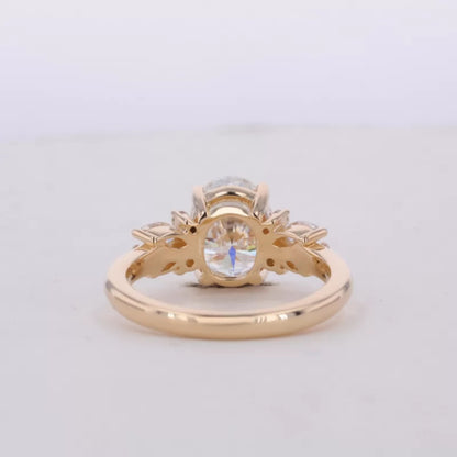 Oval Cut Solitaire with Marquis & Round Side Stone Natural Ring
