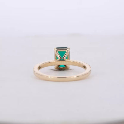 Solitaire Emerald Gemstone & Moissanite Engagement Ring