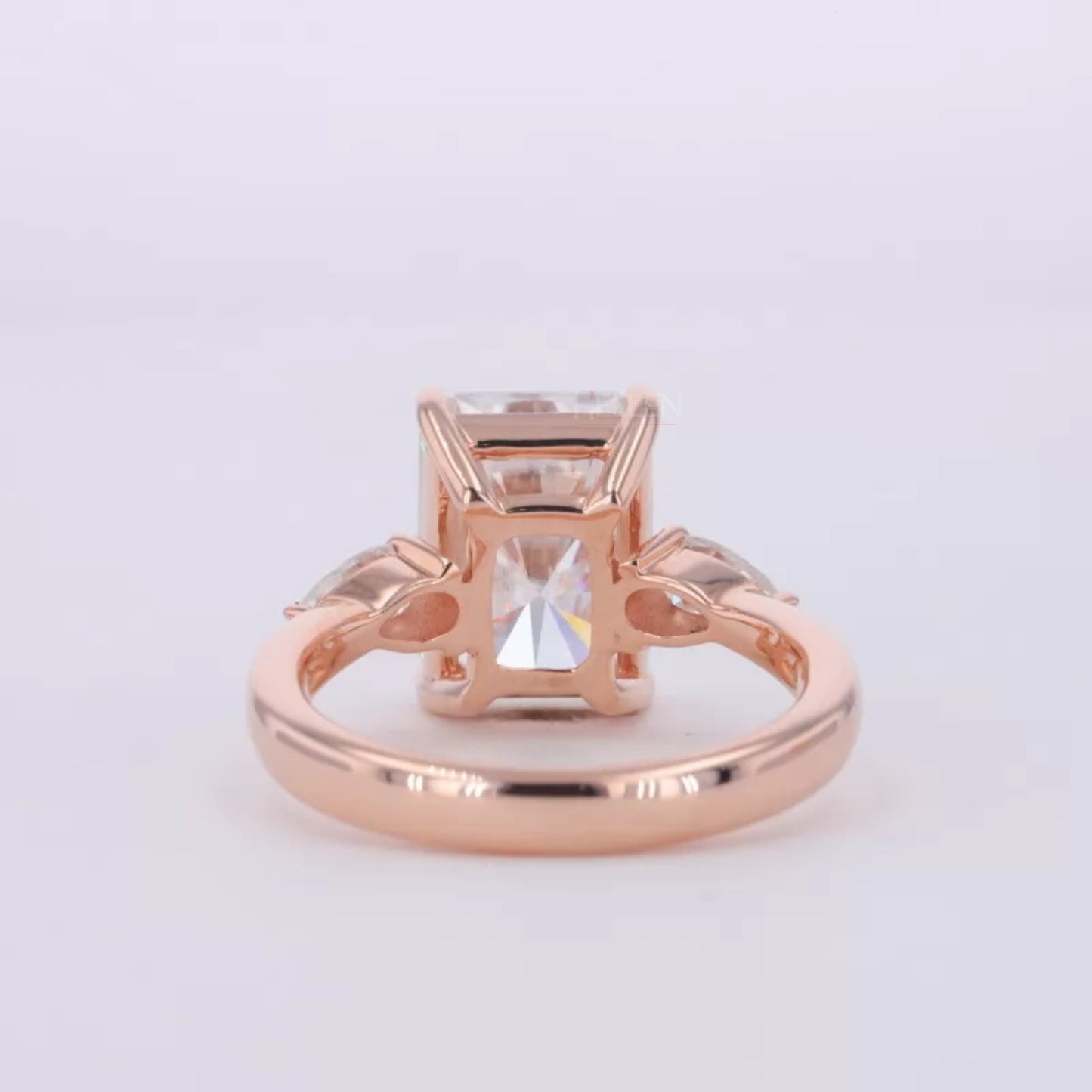 3 Stone Pear and Radiant Cut Moissanite Ring Pear Cut Side Stone - 925 Silver