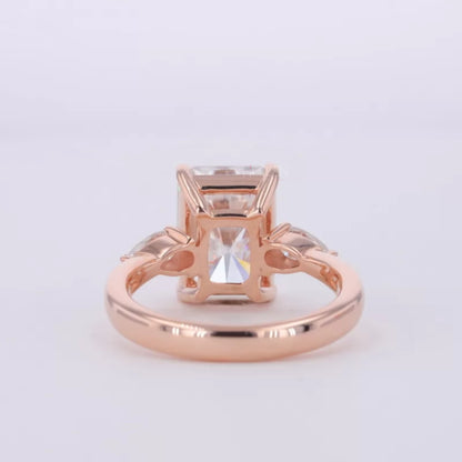 3 Stone Pear and Radiant Cut Moissanite Ring Pear Cut Side Stone - 925 Silver