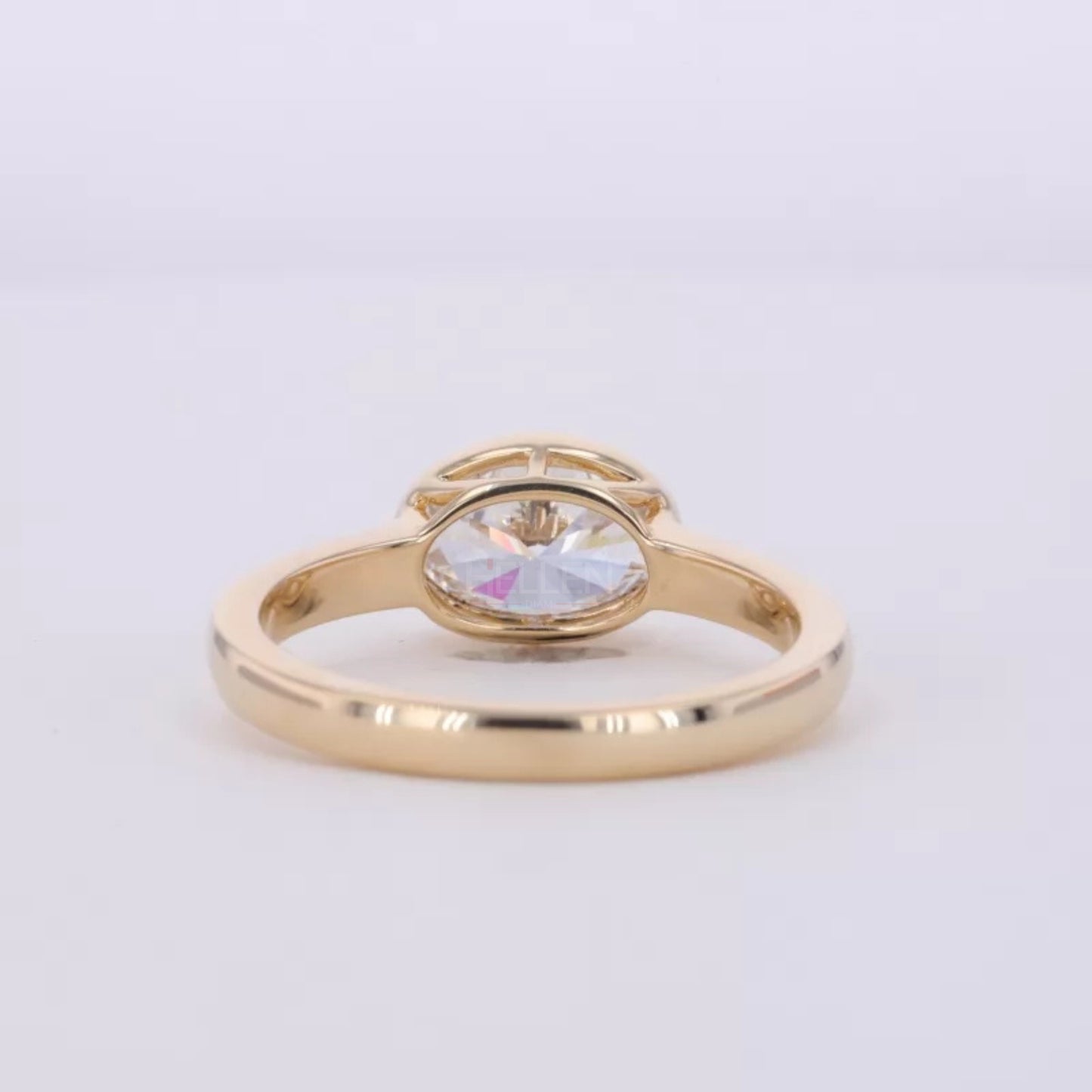 East to West Oval Cut Moissanite Solitaire Engagement Ring – Bezel