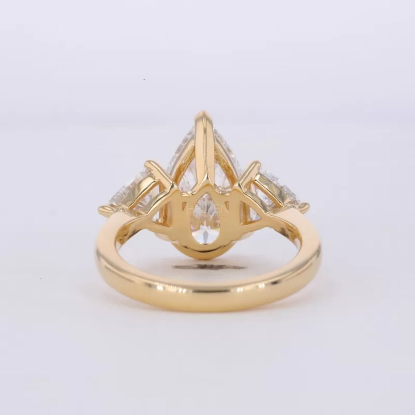 Three Stone Pear Cut Moissanite Ring Trillion Side Stone