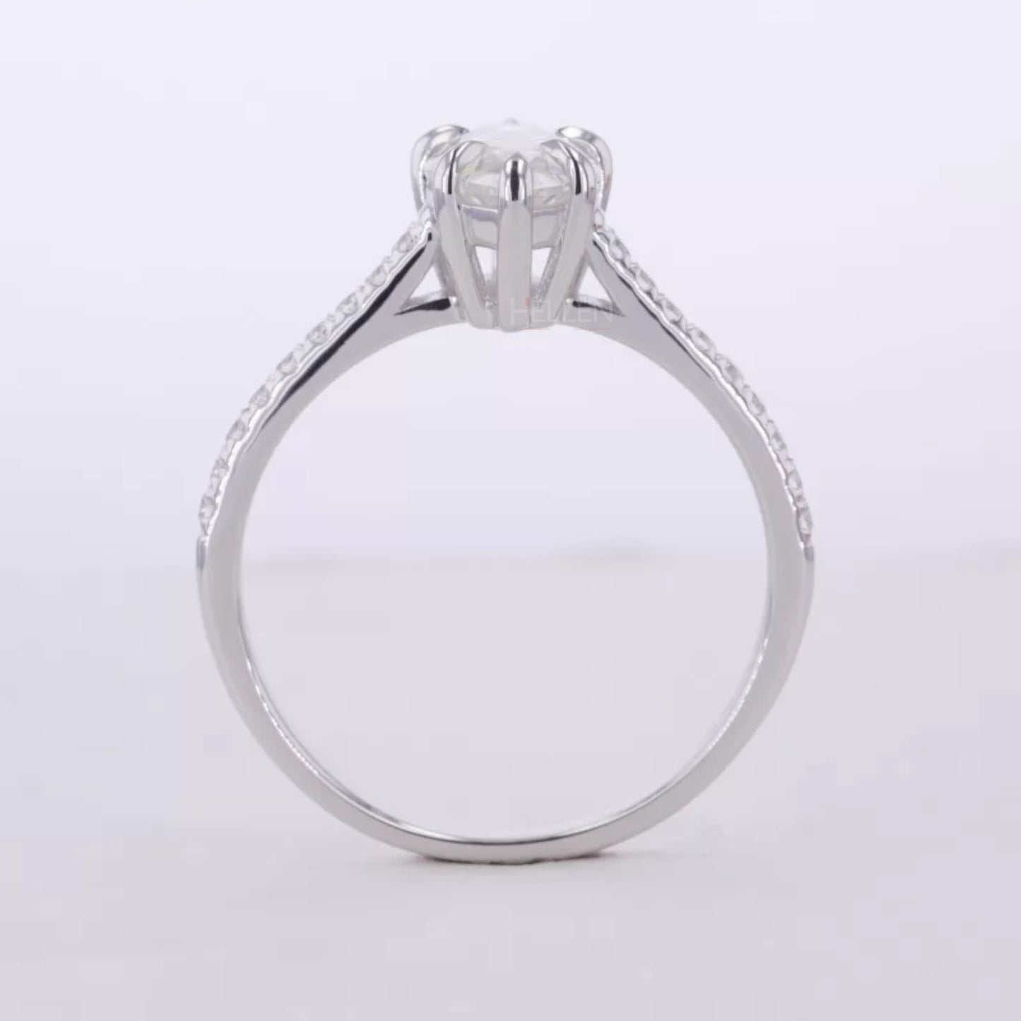 Marquis Cut Moissanite Solitaire with Claws Prong Pave Ring