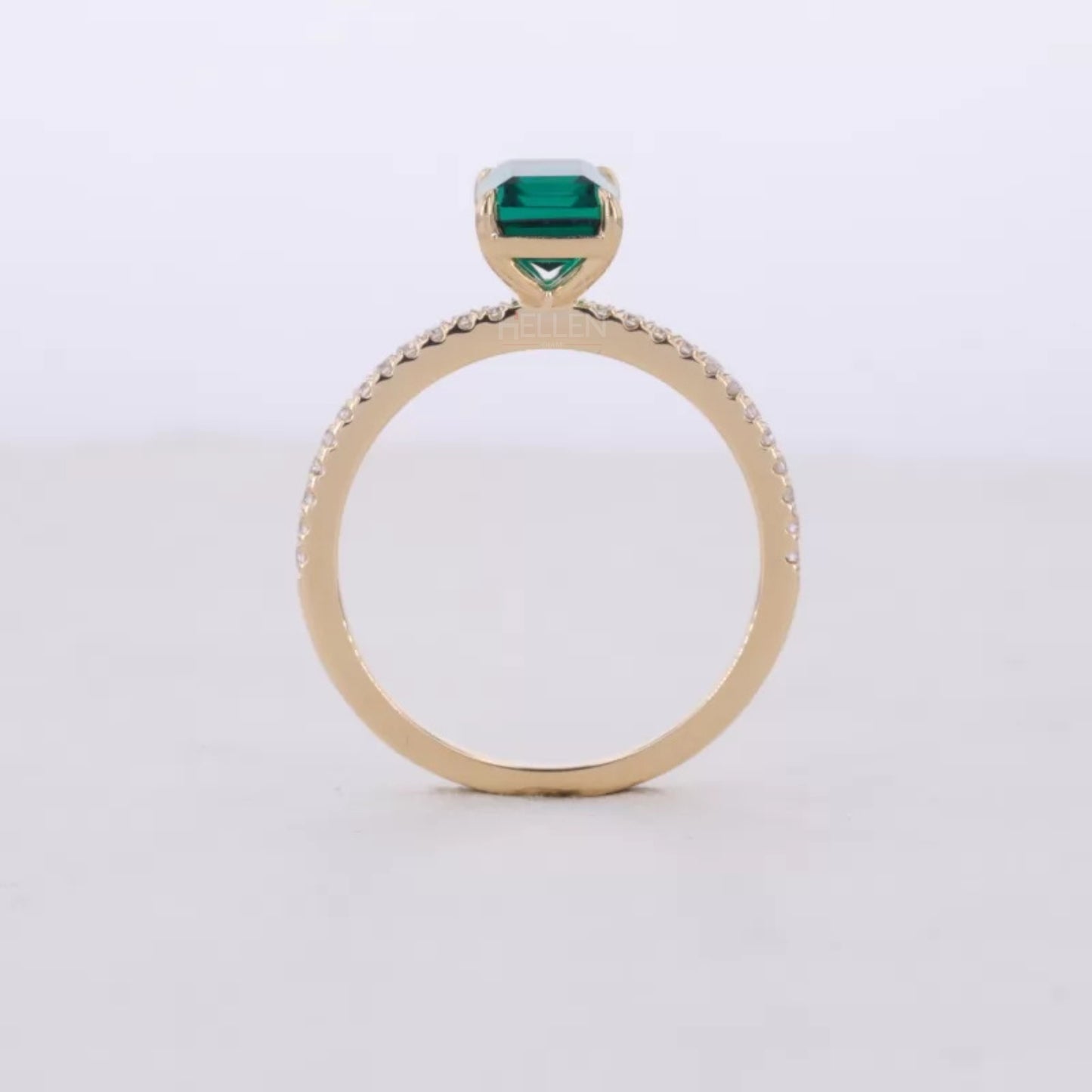 Solitaire Emerald Gemstone & Moissanite Engagement Ring