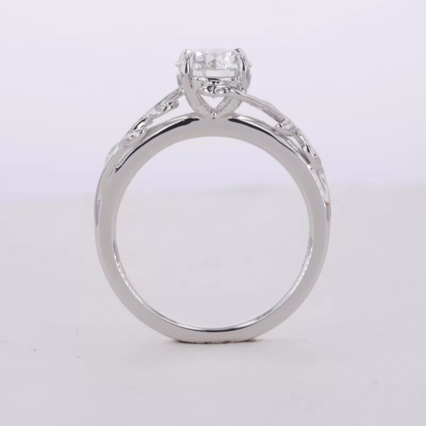 Round Cut Solitaire Moissanite Tree Leaf Branch Twist Engagement Ring
