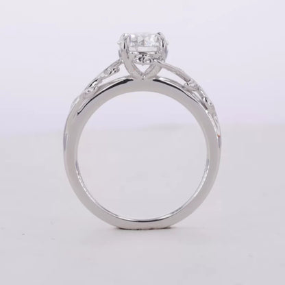 Round Cut Solitaire Moissanite Tree Leaf Branch Twist Engagement Ring