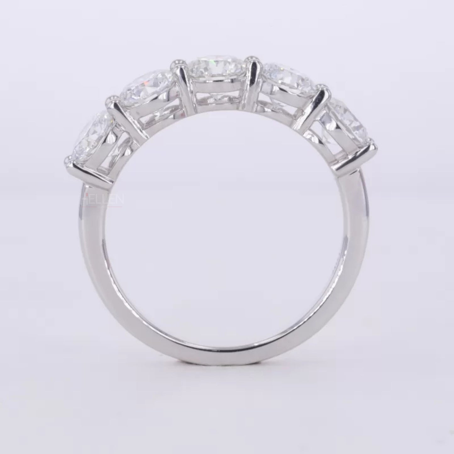 Five stone Round Cut Moissanite Anniversary Band