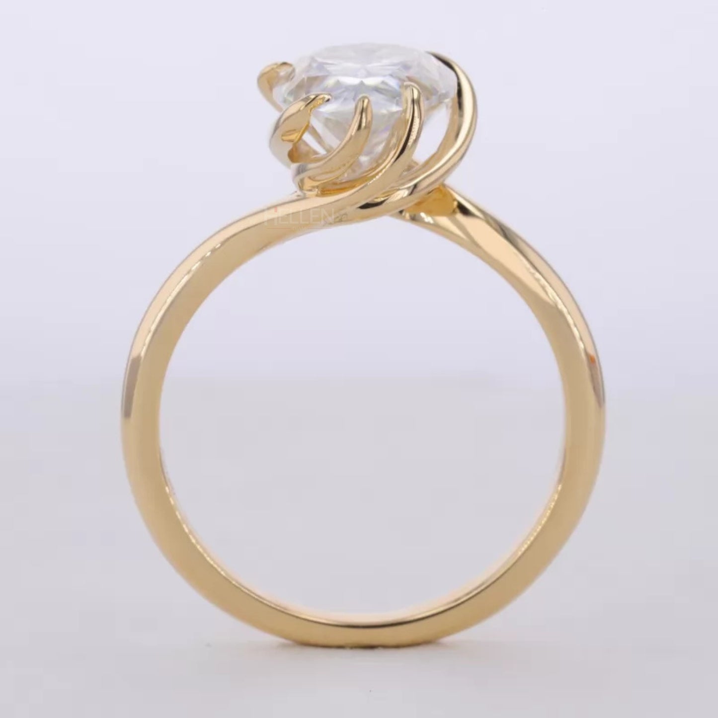 Unique 5 Prong Spiral Pear Cut Solitaire Proposal Ring