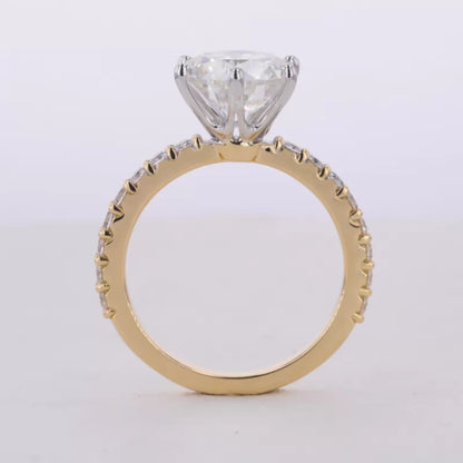 Round Cut Solitaire Moissanite 2-Tone Ring with Diamonds on Shank