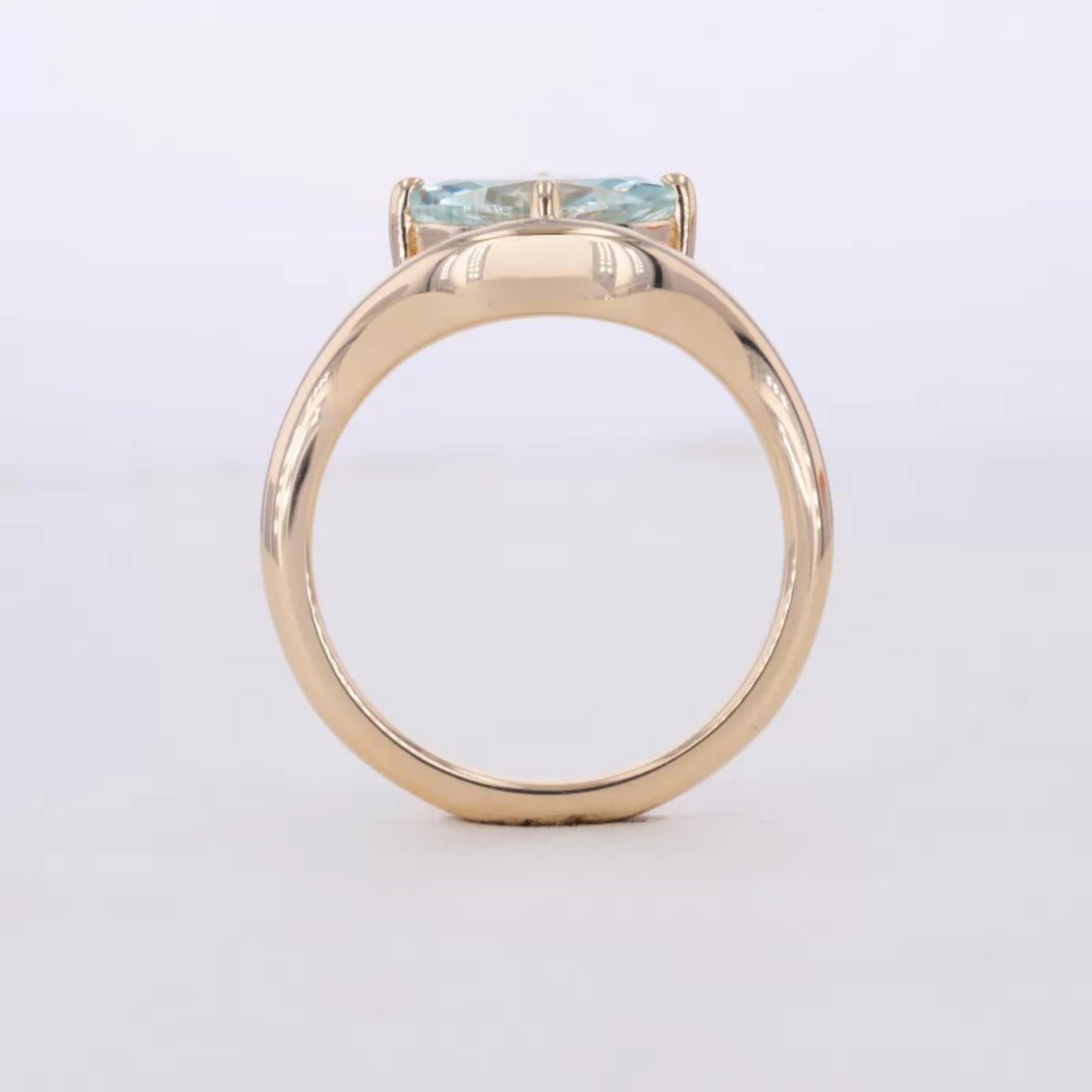 East-West Marquise Blue Green Moissanite Solitaire Proposal Ring