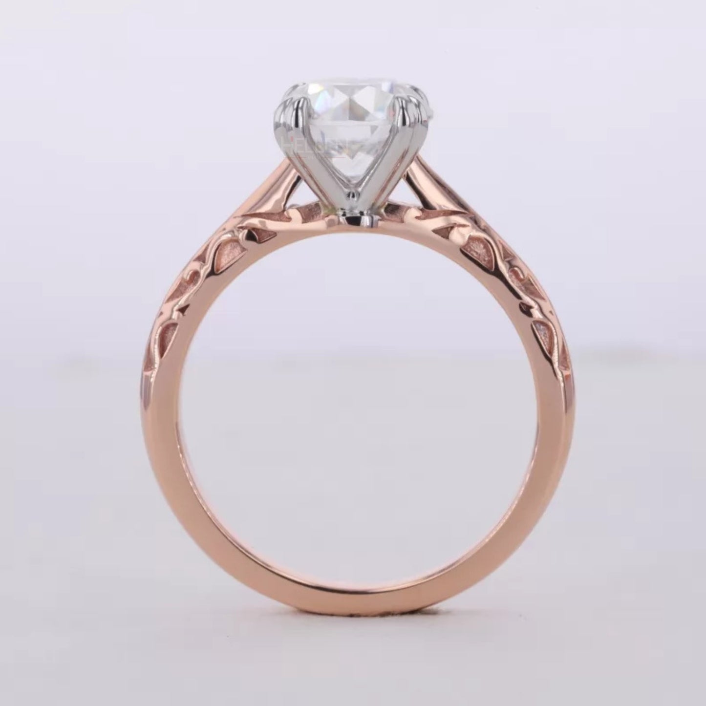 Old European Cut Moissanite with Heart Prongs Solitaire Ring