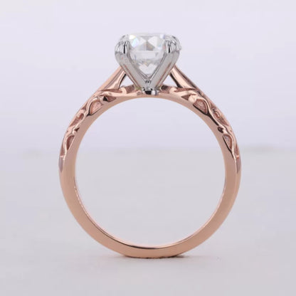 Old European Cut Moissanite with Heart Prongs Solitaire Ring
