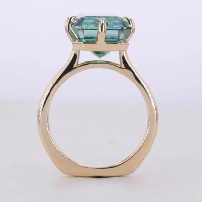 Green Emerald Cut Solitaire Moissanite Engagement Ring