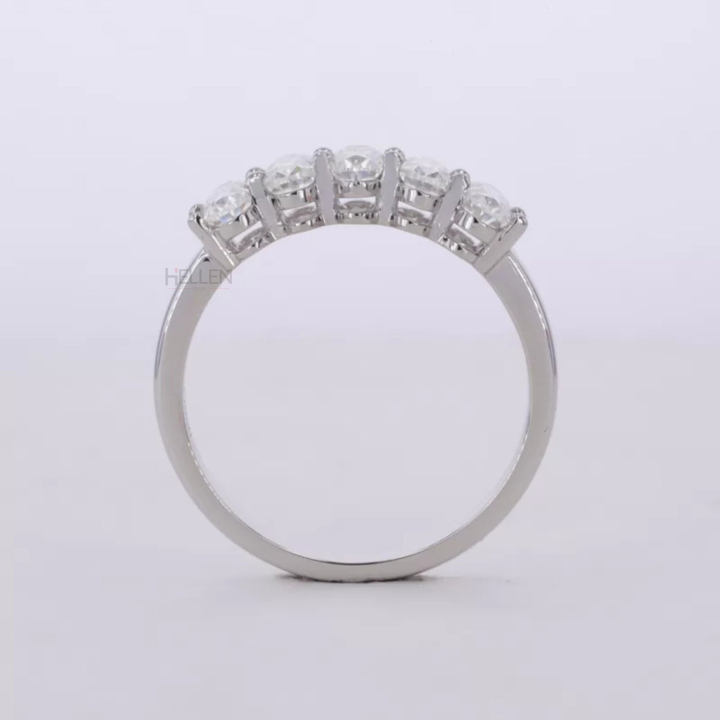 Brilliant Oval Cut Five Stone Moissanite Anniversary Ring