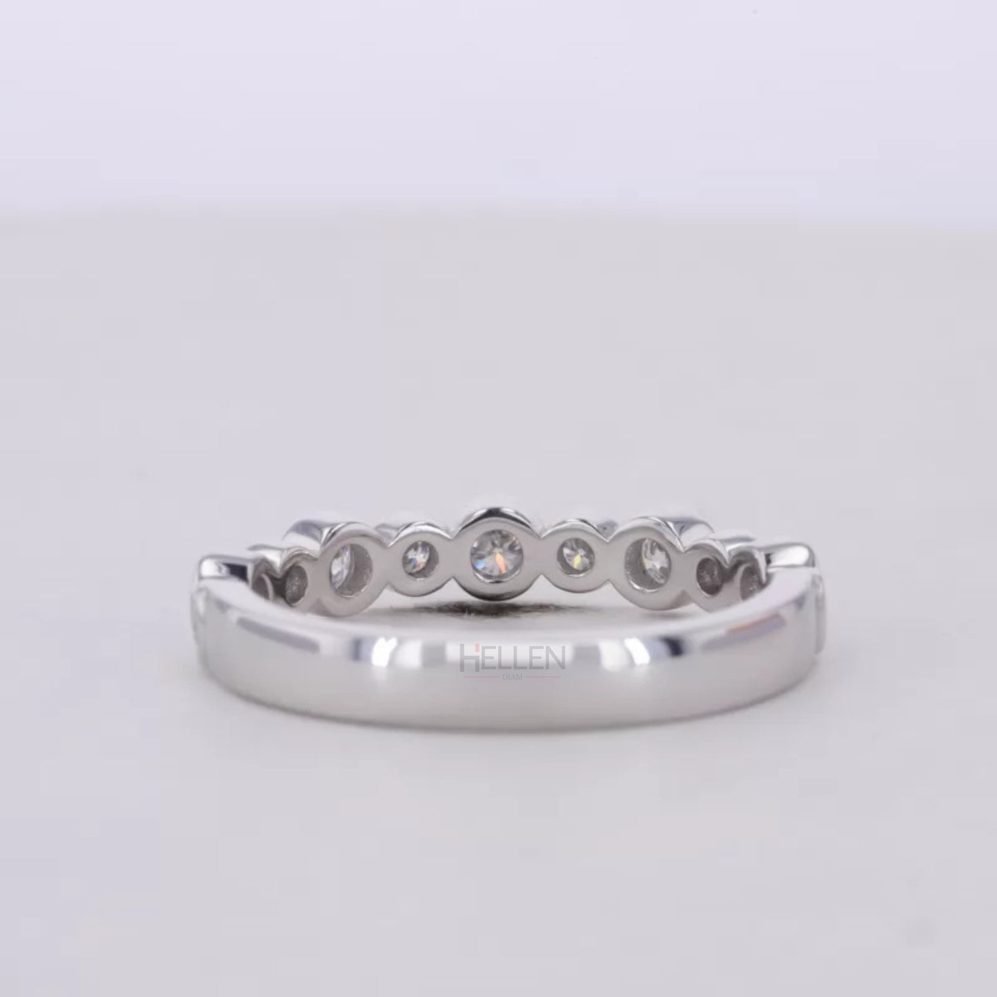 Round cut Bezel setting Moissanite sterling silver Anniversary Band