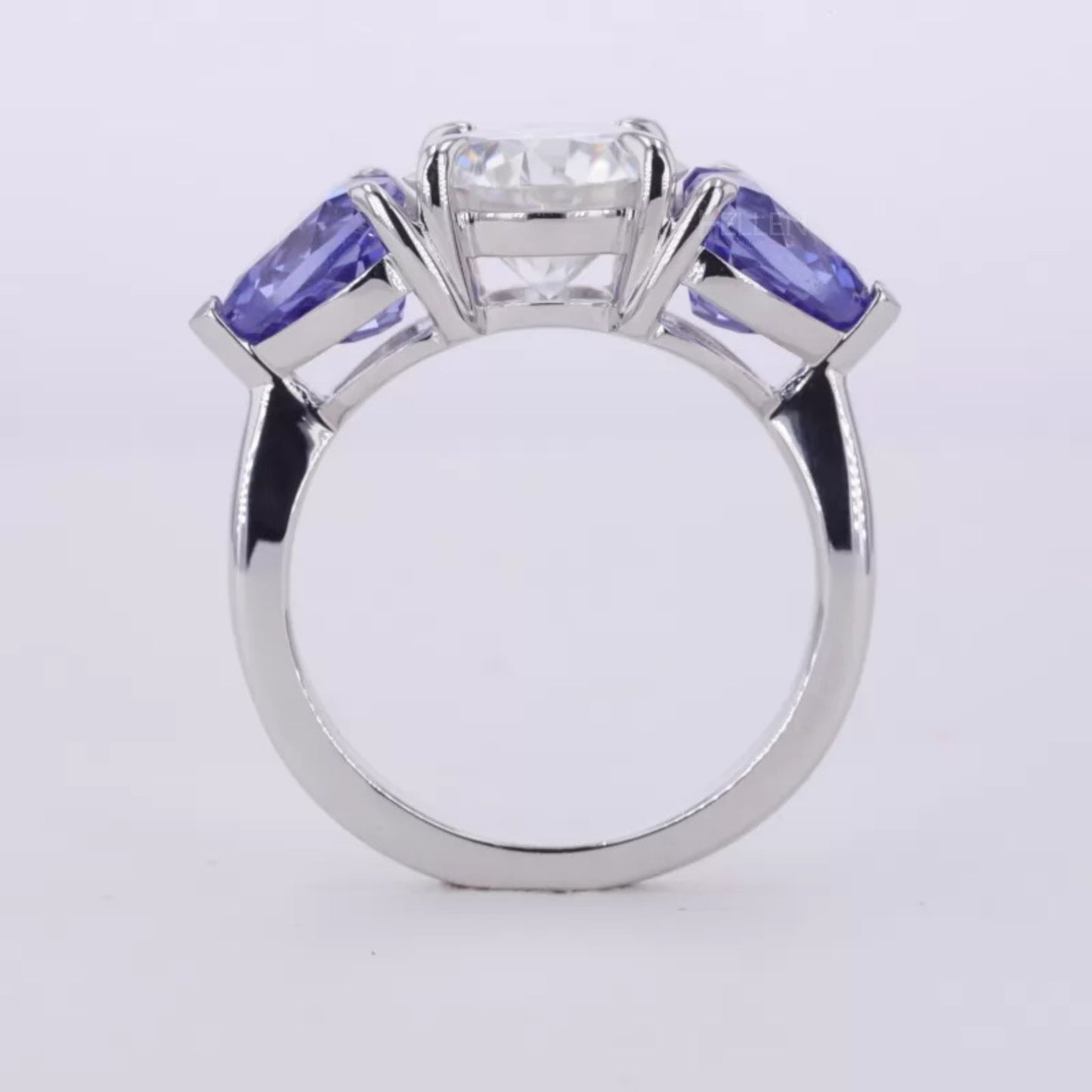 Round and Blue Heart Cut Moissanite Engagement Ring