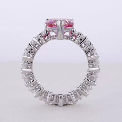 Pink Sapphire Heart Cut Solitaire & Moissanite Heart Shank Ring