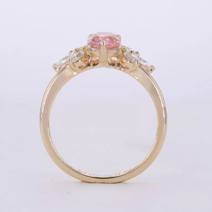 Pink Sapphire Pear Cut Gemstone & Moissanite Flower Proposal Ring