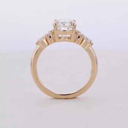 Oval Cut Solitaire with Marquis & Round Side Stone Natural Ring