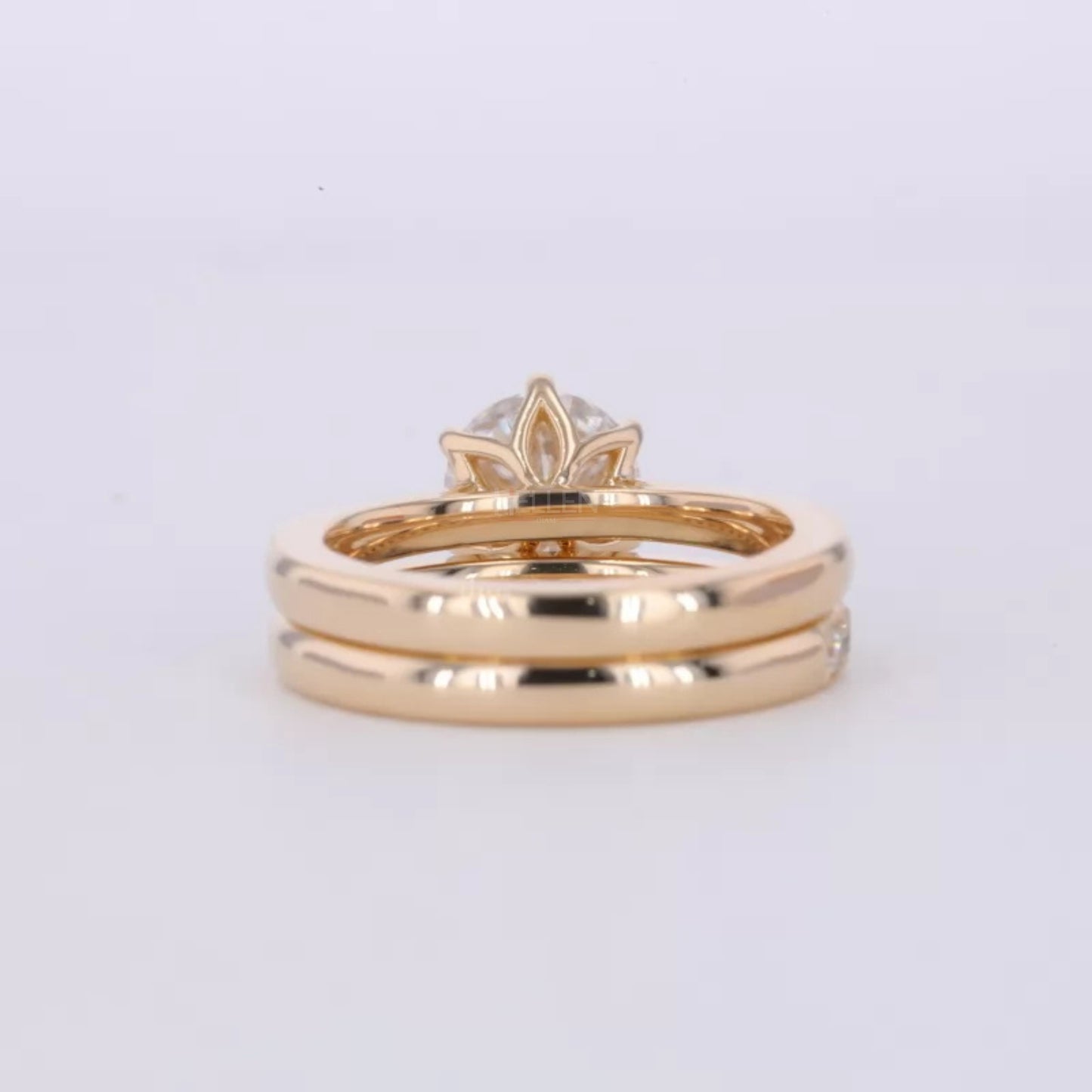 Round Solitaire Ring with Stackable Half-Round Eternity Band