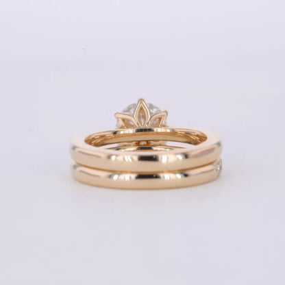 Round Solitaire Ring with Stackable Half-Round Eternity Band