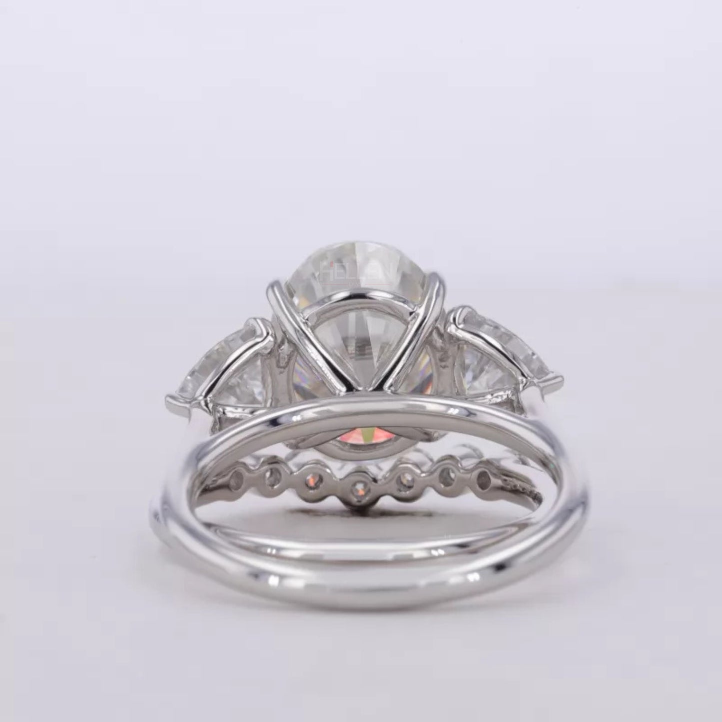 Three Stone Oval Cut Moissanite Bridal Ring Set
