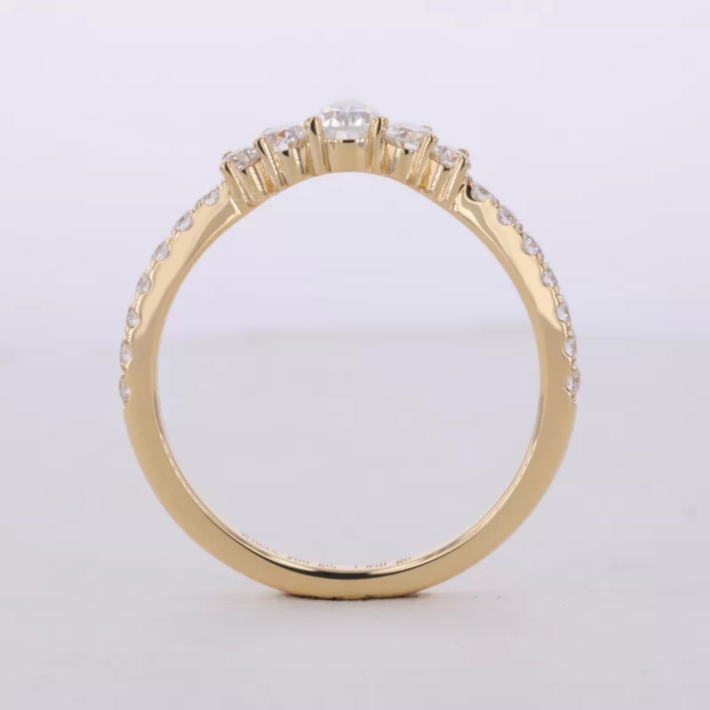Round And Pear Cut V Curved Moissanite Wedding Band