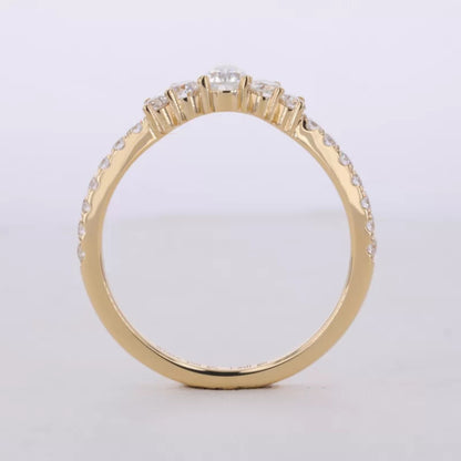 Round And Pear Cut V Curved Moissanite Wedding Band
