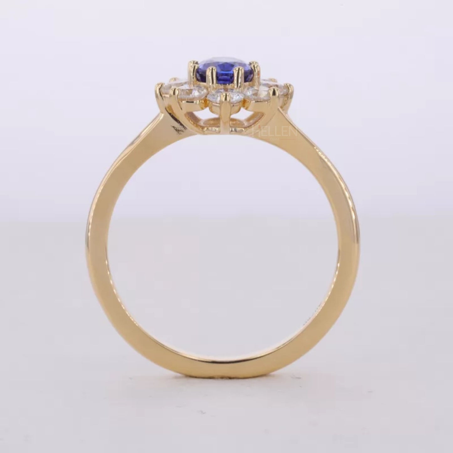 Blue Sapphire Oval Gemstone with Round Cut Halo Engagement Ring