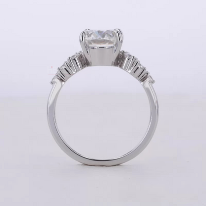 Oval Moissanite Solitaire vintage Dainty Cluster Ring