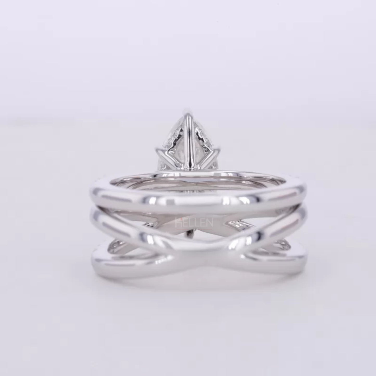 Marquis Solitaire Crossed Shank Ring with Stackable Eternity Band