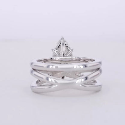 Marquis Solitaire Crossed Shank Ring with Stackable Eternity Band